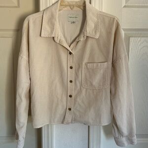 Med American Eagle Shirt Women's Corduroy Short Sleeve Pocket Cotton